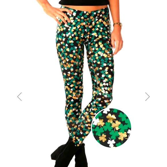 Tipsy Elves Pants - Tipsy Elves St. Patrick's Day Clover NWT Black Leggings XL